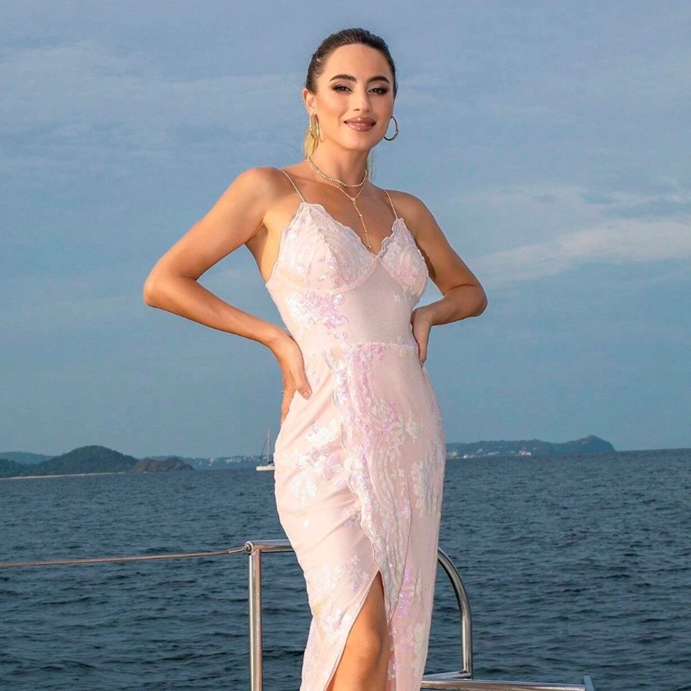 D&M Split Thigh Sequin Cami Dress